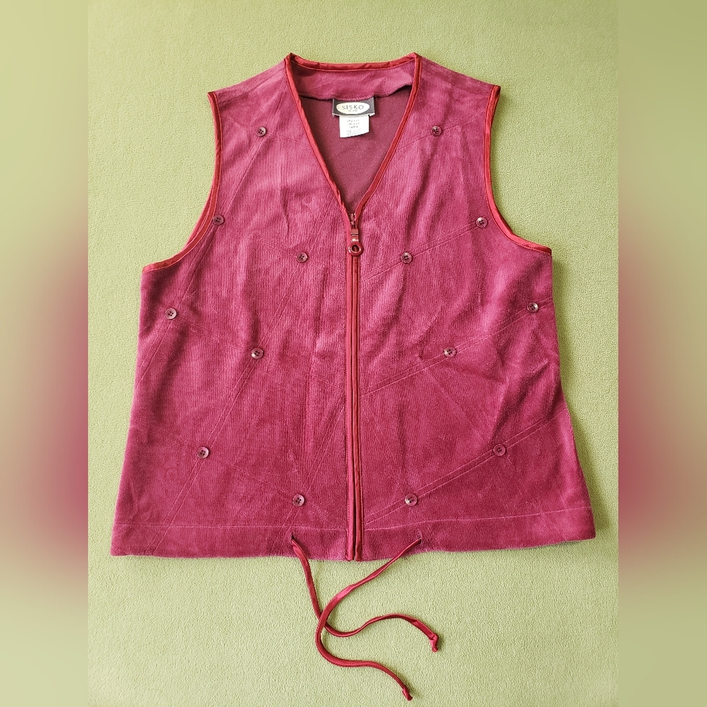 Vintage Sisko & Co. Magenta Button Groovy Zip-Up Vest